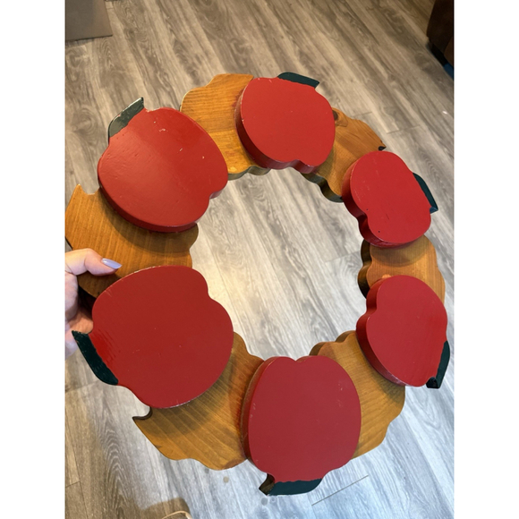 Unbranded Other - Vintage Apple Wooden Wreath Rustic Wall Hanging Hand Painted 18.5”